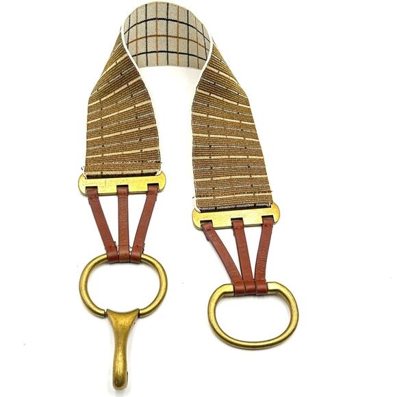 VINTAGE leather & elastic belt women\'s brass buckle/hook - SIZE SMALL main image 4